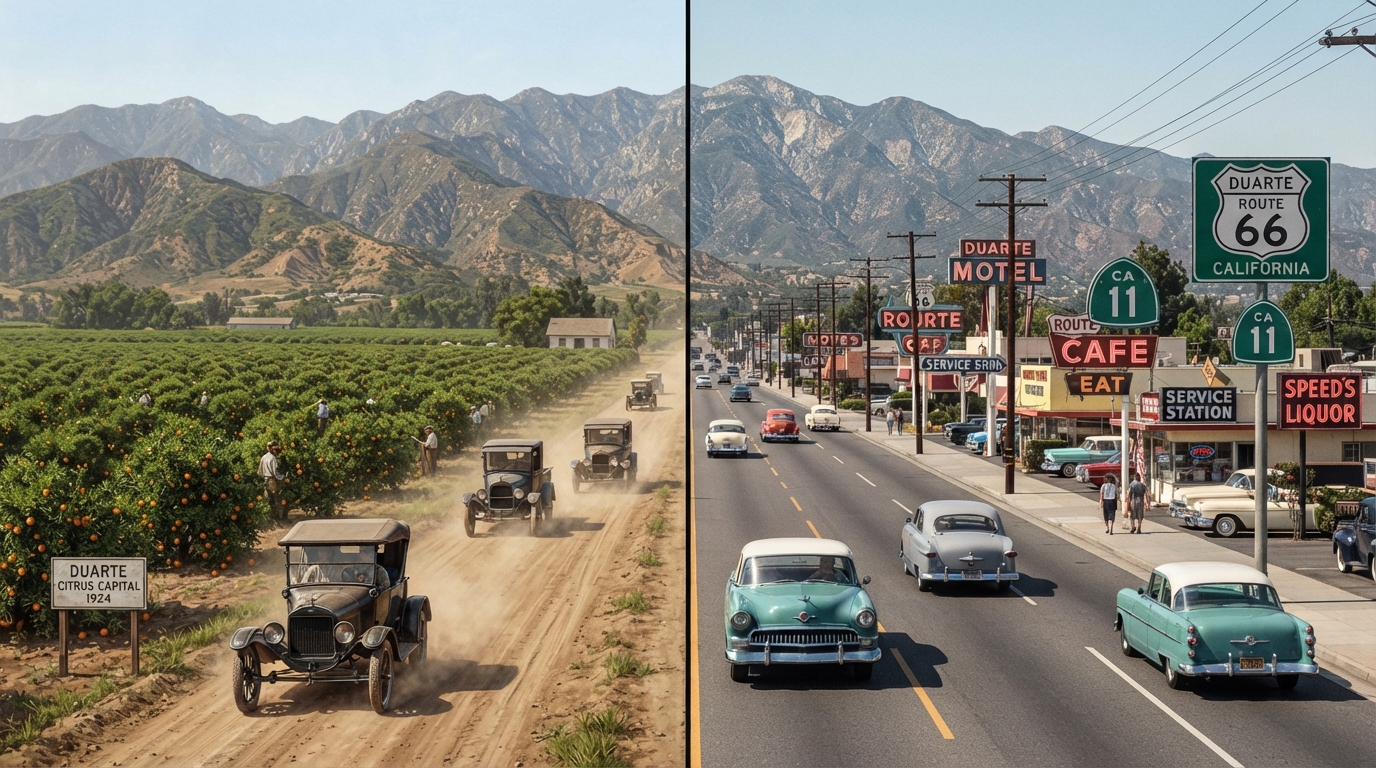 Route 66 in Duarte changing from citrus country to a roadside commercial corridor

