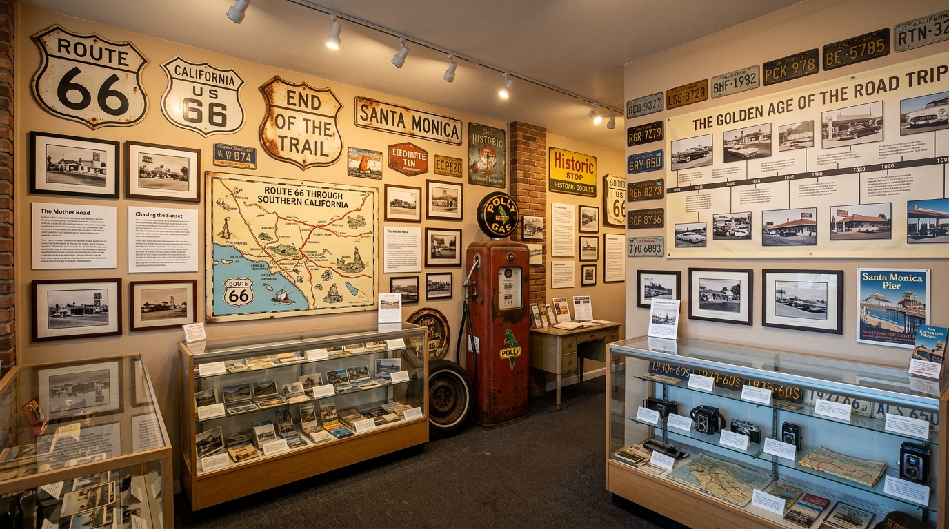 Illustrative recreation of a Route 66 museum exhibit preserving Duarte's highway heritage